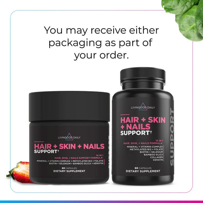 Livingood Daily Hair, Skin & Nails Supplement, 14-in-1 Formula with Biotin, Collagen, Keratin, Bamboo, Selenium, Folate, B12, Zinc and More, Beauty Supplement for Women & Men, Gluten Free, 60 Capsules Livingood DailyBuy Supplements Australia