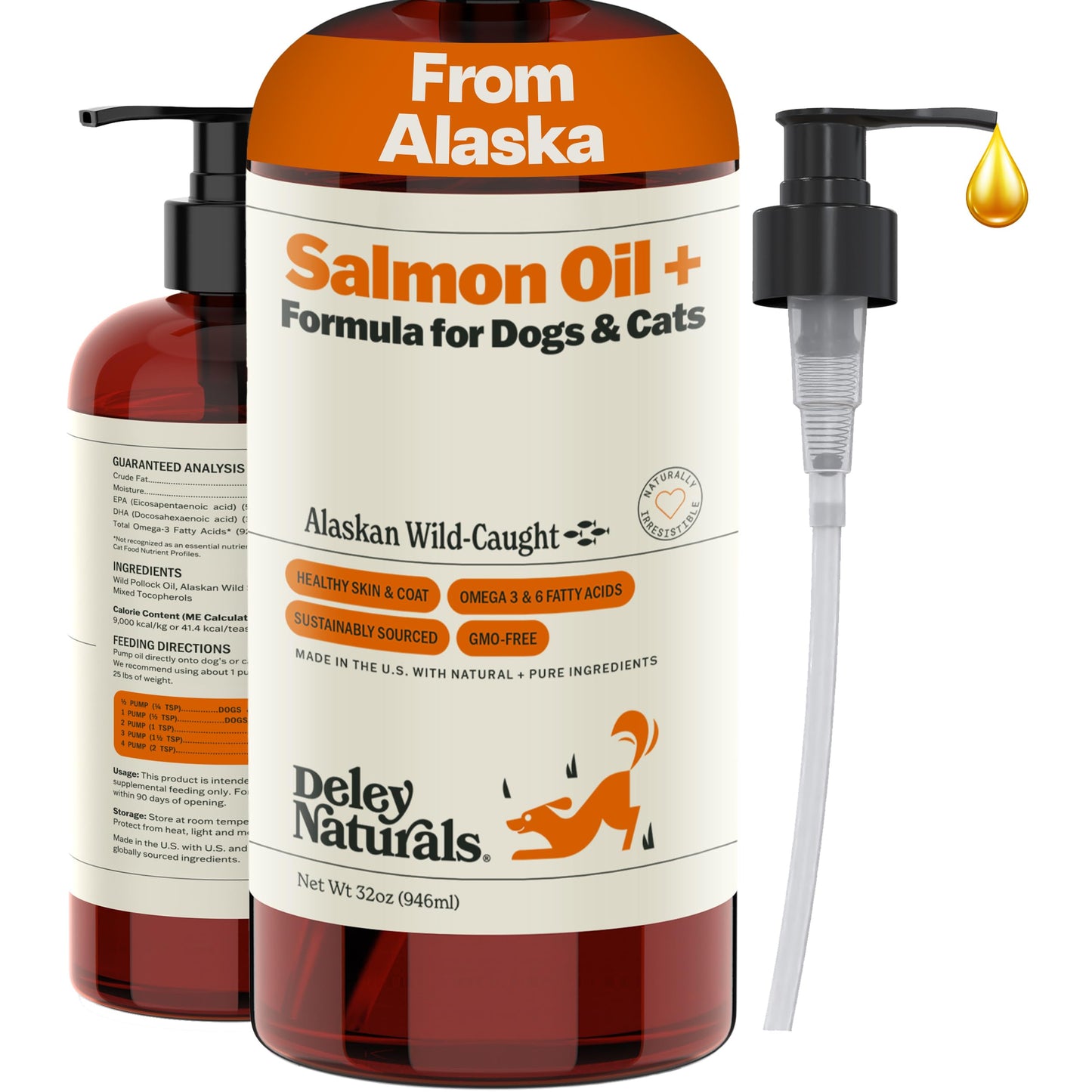 Deley Naturals Wild Alaskan Salmon Oil for Dogs & Cats - New and Improved Salmon Oil Plus Formula - Fish Oil for Dogs with Omega 3, DHA and EPA - Omega 3 for Healthy Skin and Coat - 32oz Made in USA Deley NaturalsBuy Supplements Australia