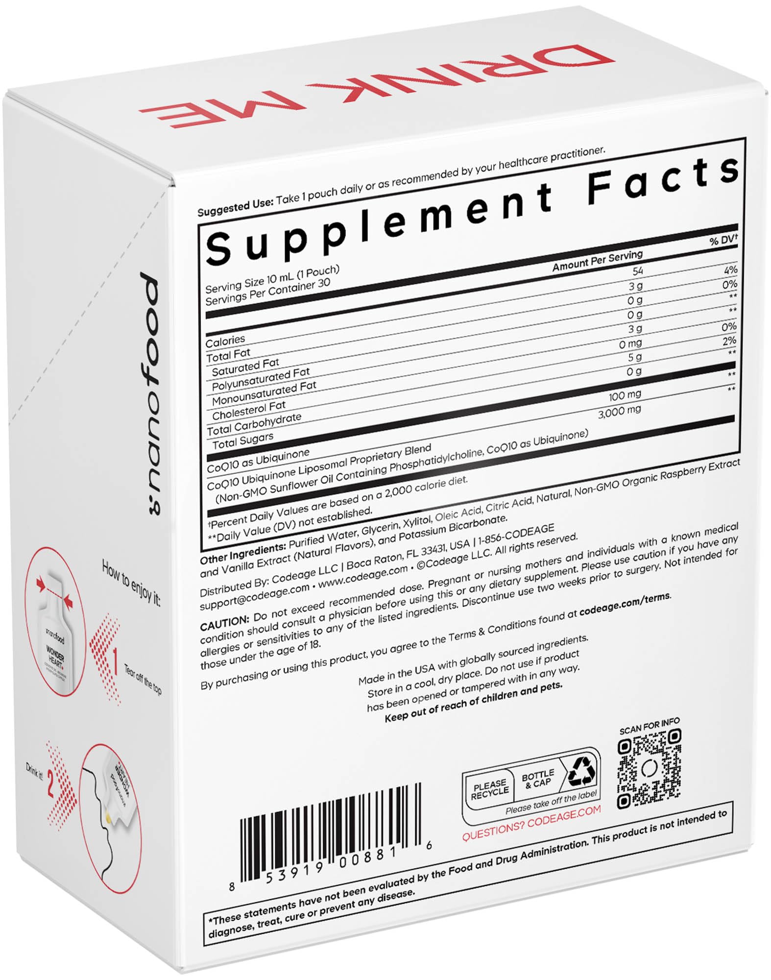Codeage Wonder Heart Liquid CoQ10 Liposomal Ubiquinone Supplement, Coenzyme Q10 Heart Vitamins, Non-GMO Sunflower Phosphatidylcholine Vegan Blend, Raspberry Flavored Softgel, Pack of 30 Pouches CodeageBuy Supplements Australia