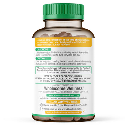Wholesome Wellness Digestive Enzymes 1000MG Plus Prebiotics & Probiotics Supplement, 180 Capsules, Organic Plant-Based Vegan Formula for Digestion