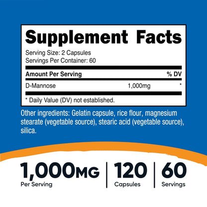 Nutricost D-Mannose 1000mg Per Serving, 120 Capsules - 500mg Per Capsule, Urinary Tract Health, Non-GMO and Gluten Free (Pack of 2) NutricostBuy Supplements Australia