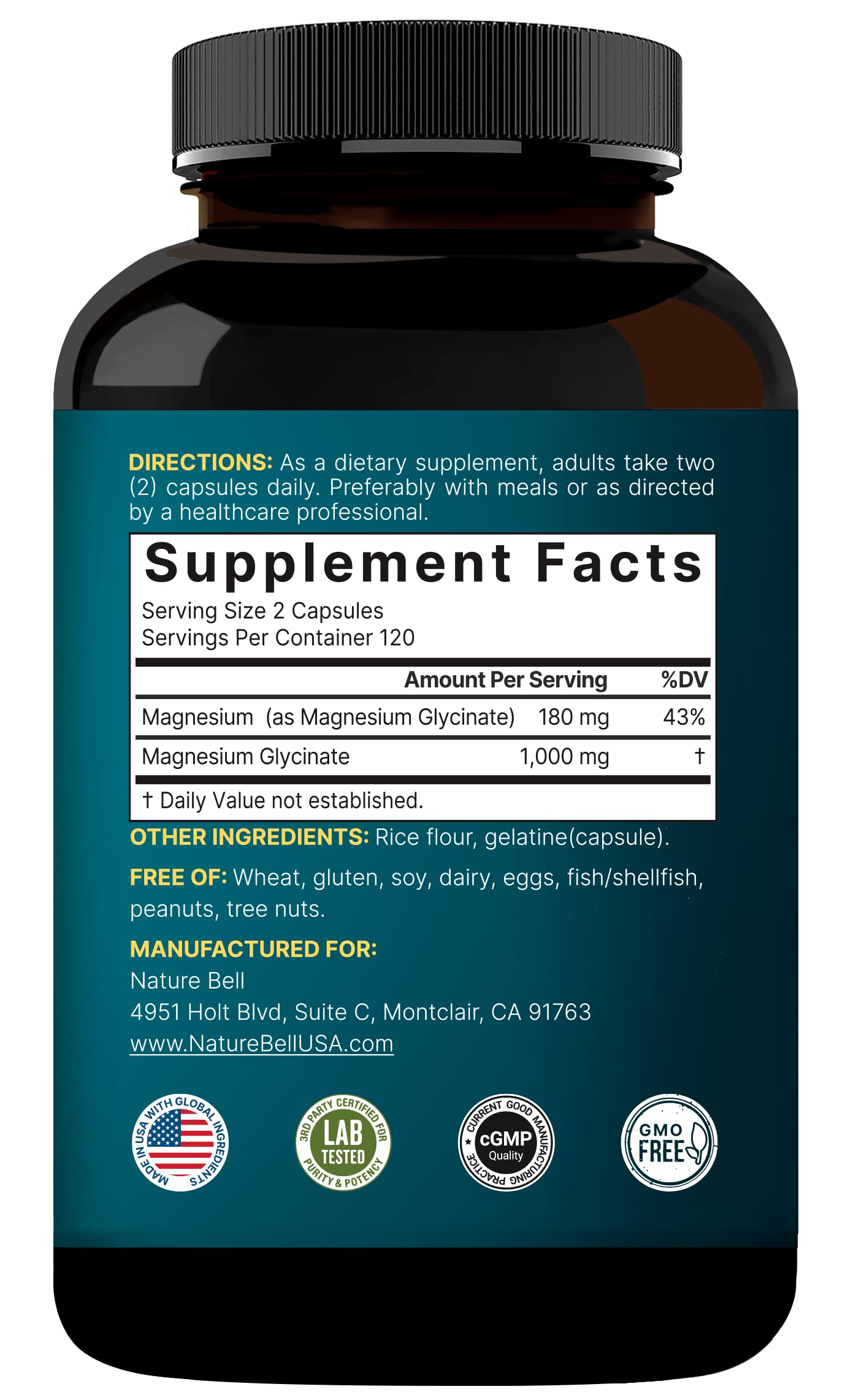 NatureBell Magnesium Glycinate 1,000mg, 240 Capsules | 500mg per Capsule | 100% Chelated & Purified | Sleep, Muscle & Nerve Support | Non-GMO, Gluten-Free NatureBellBuy Supplements Australia