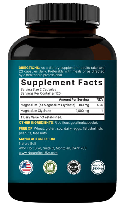 NatureBell Magnesium Glycinate 1,000mg, 240 Capsules | 500mg per Capsule | 100% Chelated & Purified | Sleep, Muscle & Nerve Support | Non-GMO, Gluten-Free NatureBellBuy Supplements Australia