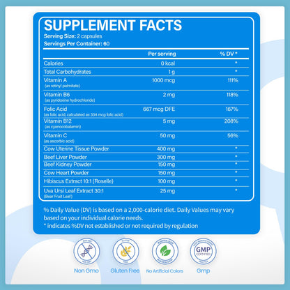 VCCVBB Beef Organ Supplements for Women, Beef Liver, Kidney, Heart, Uterus Tissue, Hormonal Balance, Immune Support,Natural Iron Vitamins Supplements for Energy, Grass Fed Pasture Raised 120 Capsules VCCVBBBuy Supplements Australia