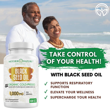 Black Seed Oil Capsules - 120 Count (Organic, Non-GMO Liquid) Premium Cold Pressed Mother Nature Organics Superfoods For Organic LivingBuy Supplements Australia