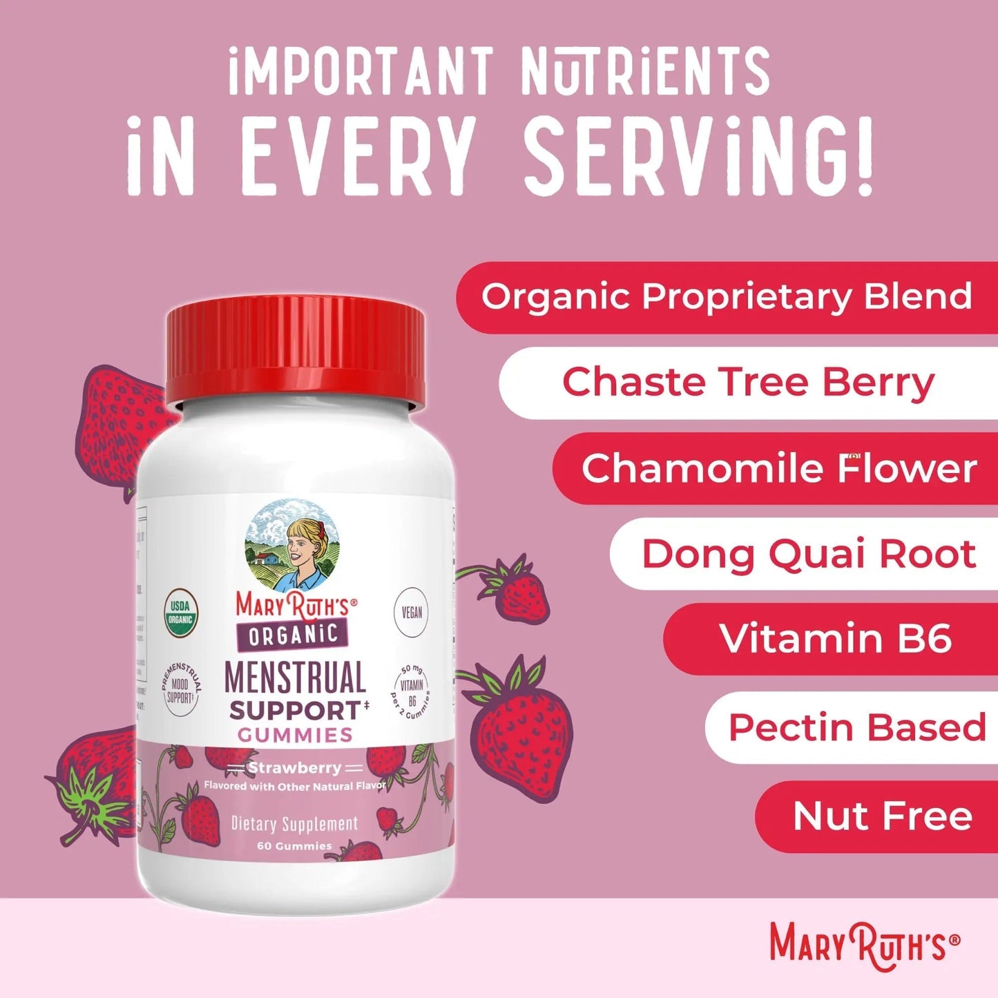 Organic Menstrual Support Gummies by MaryRuth's | for The Relief of Common Symptoms of Premenstrual Syndrome | PMS Support | Premenstrual Mood Support | USDA Organic | Non-GMO | Vegan | 30 Servings MARYRUTH'SBuy Supplements Australia