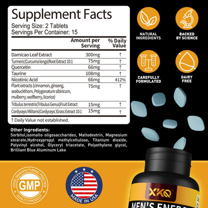 XKQ Men’s Vitality Support Supplement – Daily Energy & Performance Formula for Adult Men | Supports Circulation, Stamina & Confidence | Herbal & Amino Blend | 30 Tablets | 3rd Party Tested XKQBuy Supplements Australia