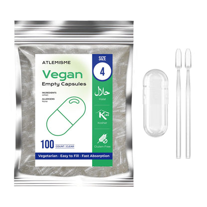 ATLEMISME Empty Vegan Capsules Size 4 - Vegan Capsules DIY Vegetable Capsule Filling - Veggie Caps with 2 Micro Lab Spoons for Capsule Filling ATLEMISMEBuy Supplements Australia