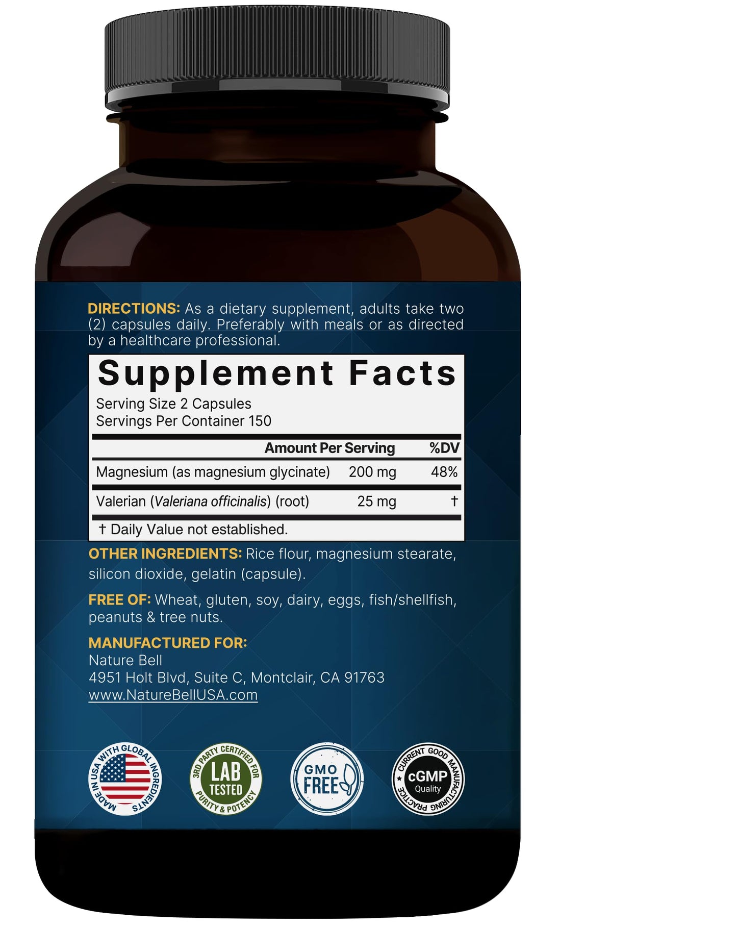 Pure Magnesium Glycinate for Sleep, 200mg with Valerian Root, 300 Capsules | 100% Chelated & Purified Mineral Supplement – Ultra High Absorption – Non-GMO, Gluten Free NatureBellBuy Supplements Australia