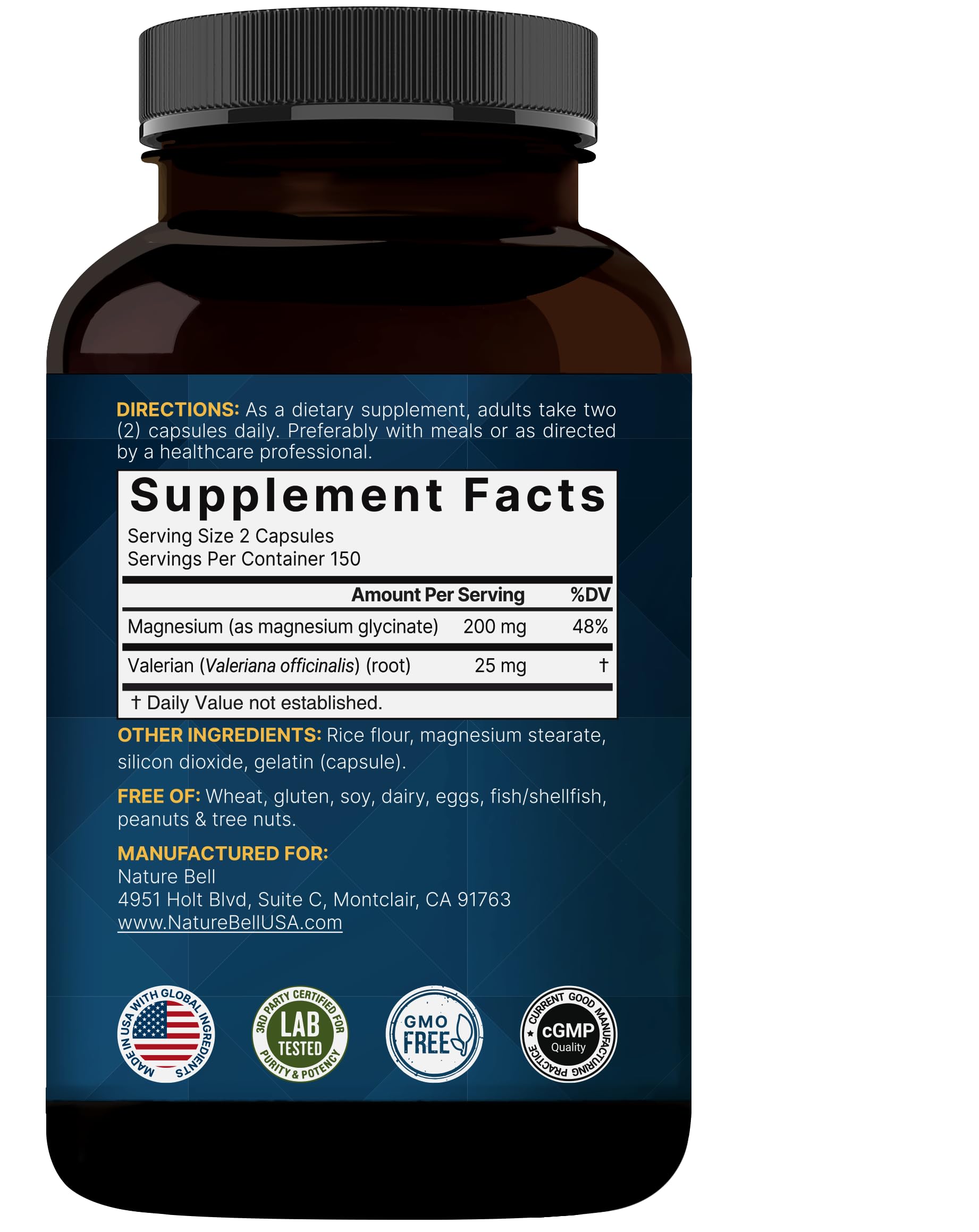 Pure Magnesium Glycinate for Sleep, 200mg with Valerian Root, 300 Capsules | 100% Chelated & Purified Mineral Supplement – Ultra High Absorption – Non-GMO, Gluten Free NatureBellBuy Supplements Australia