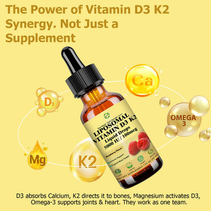 Liquid Vitamin D3 K2 Drops with Calcium Magnesium Omega3, High Potency 5-in-1 D3 K2 Vitamin 5000 IU Supplement for Bone Health, Heart Teeth & Immue, Ultra High Absorption Liposomal D3K2 Plant-Based JUIWEFKKBuy Supplements Australia