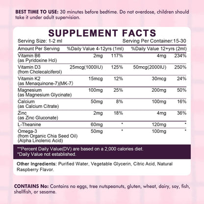 Kids Magnesium Glycinate Sleep Liquid Drops – Sleep & Calm Support with L-Theanine – Melatonin-Free, Sugar-Free Vegan Raspberry Supplement – 2 Bottles, 30ml Each LUCNVEMBuy Supplements Australia