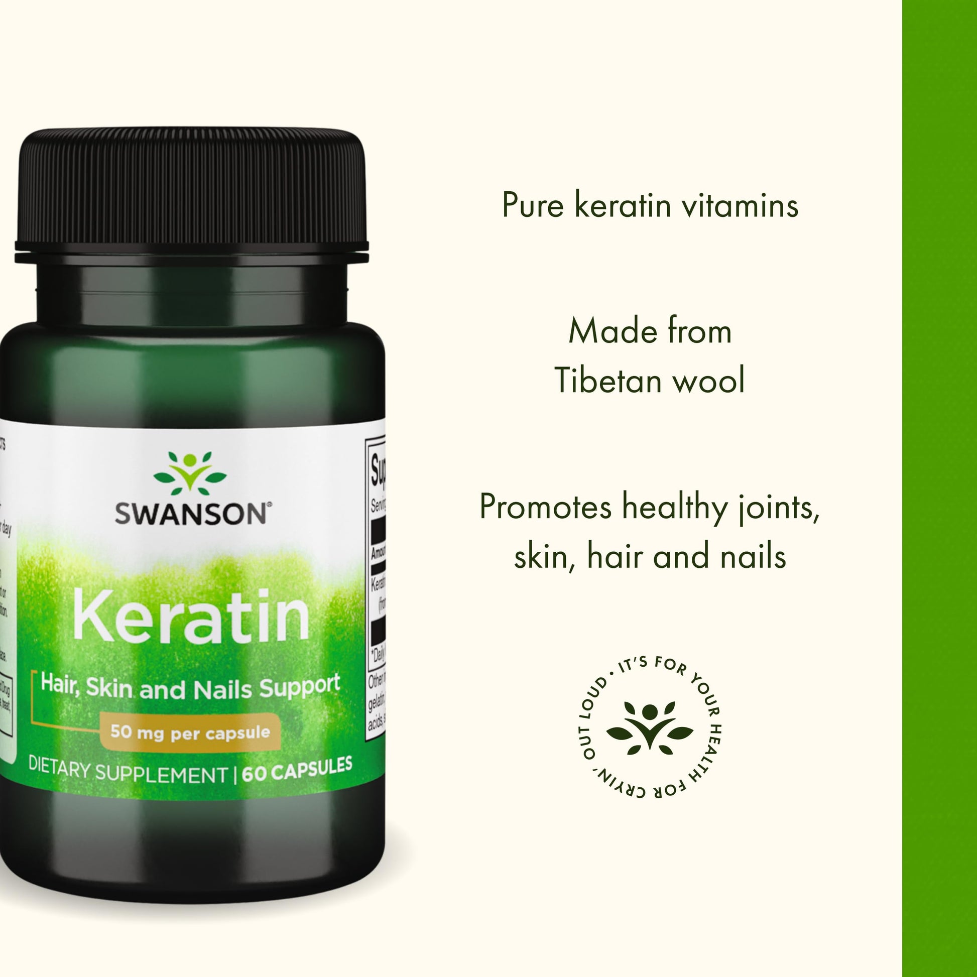 Swanson Keratin (from Tibetan Wool) - Natural Supplement Promoting Healthy Joints, Hair, Skin & Nails - Helps Nourish Healthy Connective Tissues - (60 Capsules, 50mg Each) SwansonBuy Supplements Australia