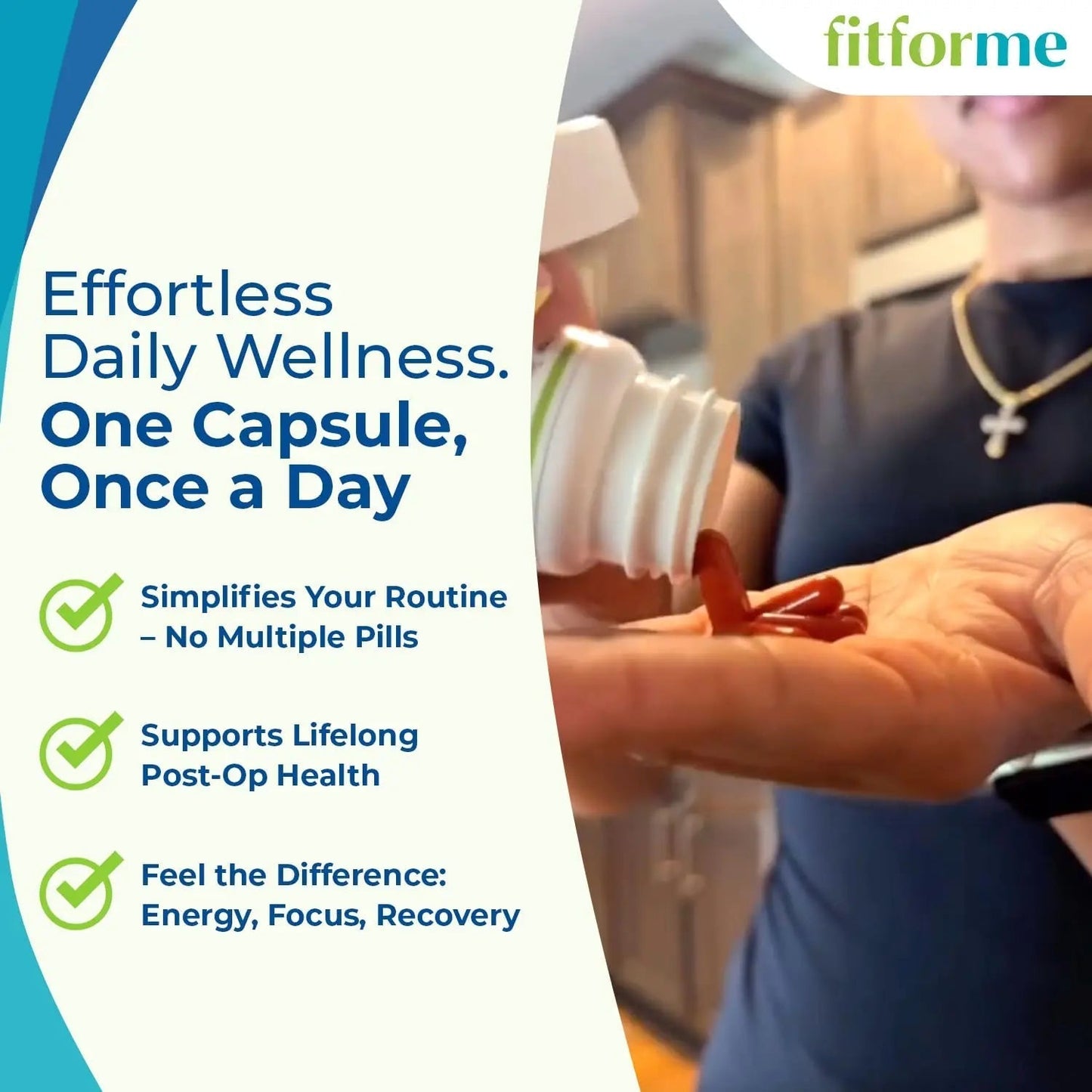 FitForMe Bariatric Multivitamin, Tailored for Gastric Sleeve Surgery – One-a-Day Capsule, 30-Day Supply, Easy-to-Swallow WLS Optimum Capsule FitForMe