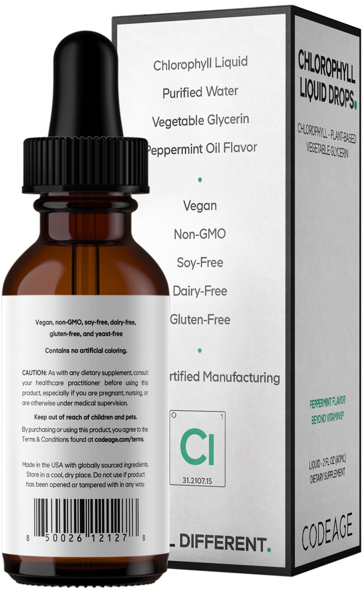 Codeage Chlorophyll Liquid Drops Supplement - Vegan Chlorophyll 50 mg per Serving, Organic Peppermint Flavor Clorofila Drink - Non-GMO, Gluten-Free, Vegan - 2 fl oz CodeageBuy Supplements Australia