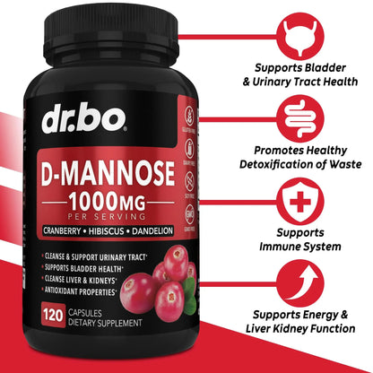 D Mannose Supplements for Women Pills - Natural D-Mannose 500mg Capsules, Cranberry DMannose Pills 1000mg Per Serving - Bladder Flush & Urinary Tract Cleanse Health Supplement - 120 Veg Capsules DR. BOBuy Supplements Australia