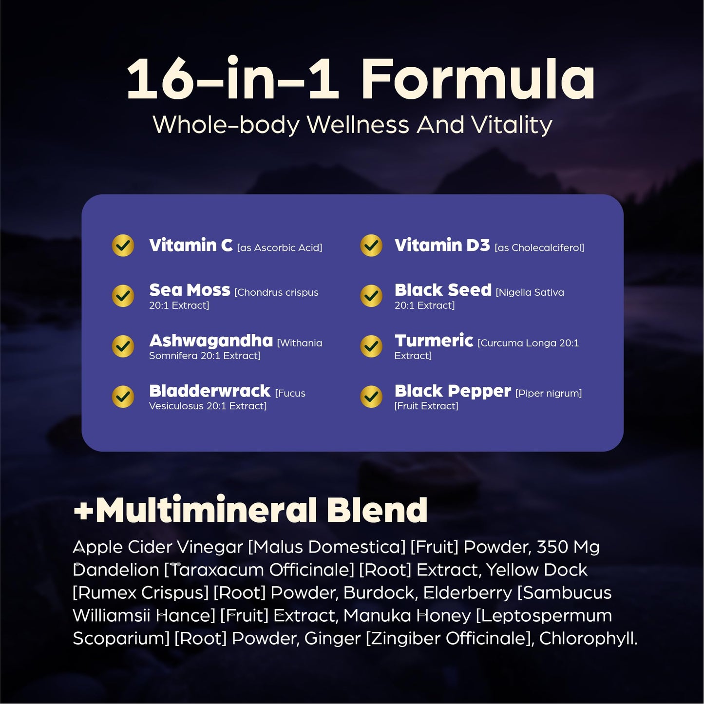 Anuva 16-in-1 Sea Moss Capsules | Black Seed Oil, Ashwagandha, with Vitamin C, D3, Turmeric, Burdock, Bladderwrack & Multi-Minerals | Immune, Skin, Joint & Energy Support | 60 Veggie Capsules AnuvaBuy Supplements Australia