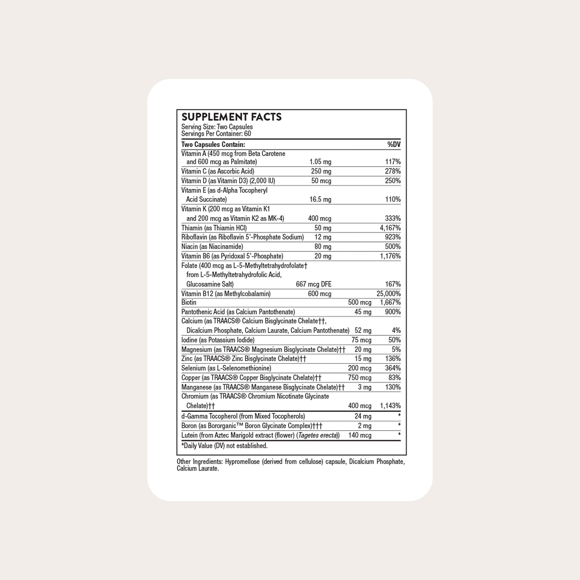 THORNE - Basic Nutrients 2/Day - Comprehensive Daily Multi-Vitamin with Optimal Bioavailability - Vitamin & Mineral Formula - Third-Party Certified - Gluten, Dairy & Soy-Free - 120 Capsules THORNEBuy Supplements Australia