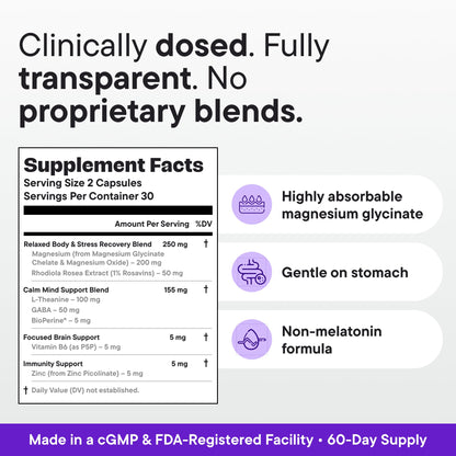 VitalForm Magnesium Glycinate Sleep Complex – Non-Habit Forming Support with L-Theanine, GABA, Zinc & Rhodiola – Promotes Relaxation, Calm & Muscle Recovery – Non-Melatonin – 100 Capsules VitalFormBuy Supplements Australia