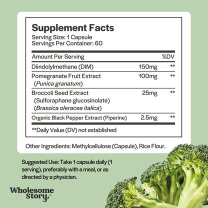 DIM Supplement Women | DIM SGS | Pomegranate, Broccoli and Black Pepper Blend | Estrogen & Hormone Balance for Women | Cell and Tissue Health | 60-Day Supply | Clean Label Project Certified Wholesome StoryBuy Supplements Australia
