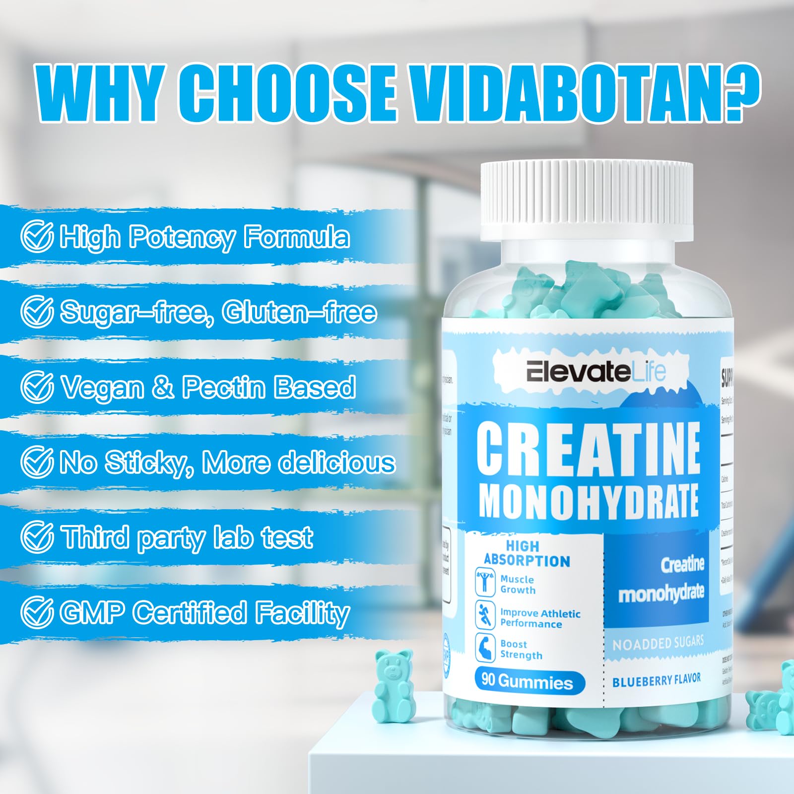 ElevateLife Creatine Monohydrate Gummies 5000mg for Men & Women, Chewables ElevateLifeBuy Supplements Australia