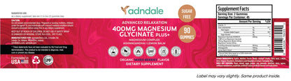 Adndale 90 CT Magnesium Glycinate 400 mg Gummies with Ashwagandha, Magnesium Malate & Taurate, Sugar Free Magnesium Gummies