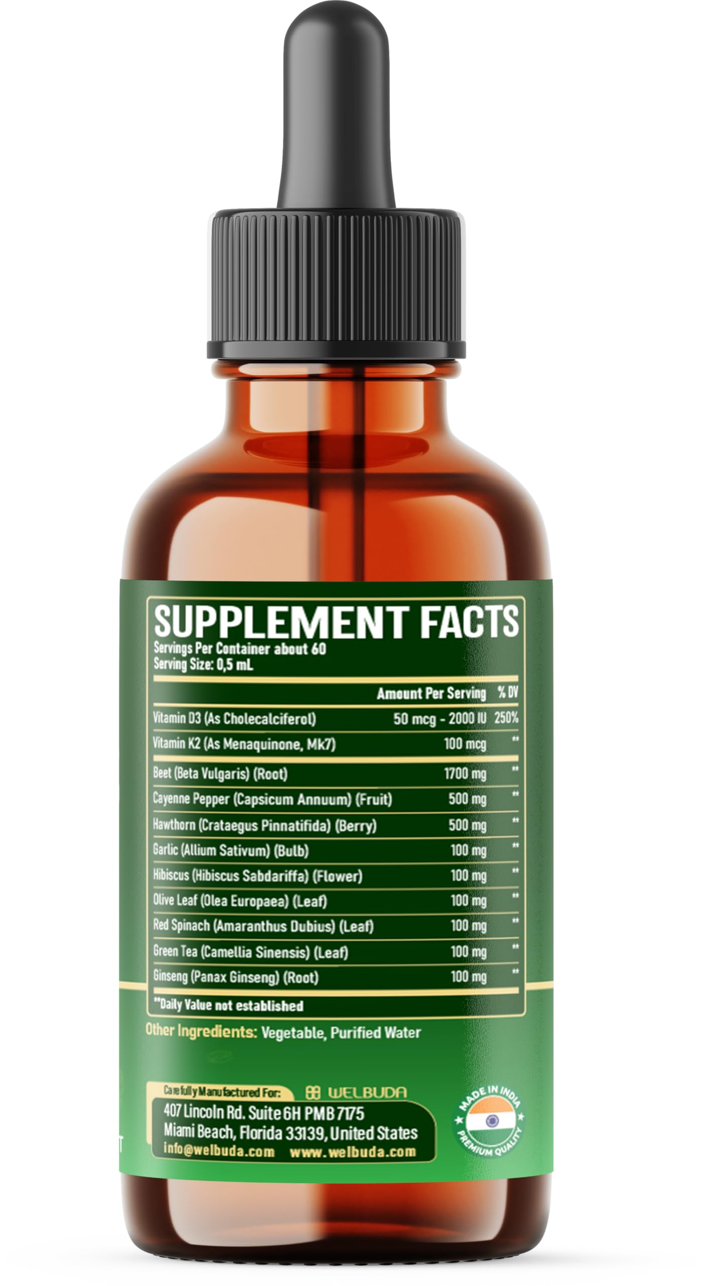 11in1 Beet Root Liquid Supplement - for Support Immune, Energy - with Vitamin D3, Vitamin K2, Hawthorn Berry, Cayenne Pepper, Garlic, Hibiscus, Olive, Red Spinach, Green Tea - 1 FL Oz - 30 Servings WELBUDABuy Supplements Australia