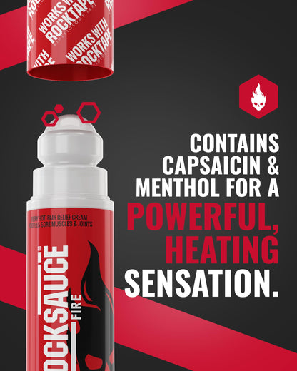 RockSauce Fire, 3 oz Roll-On - Easy to use Pain Relief Cream - Capsaicin & Menthol Formula Relieves Muscle & Joint Pain - Works w/ RockTape - No-Mess Applicator - Dye-Free, Won't Stain Clothes RockTapeBuy Supplements Australia