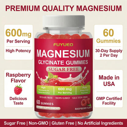FUYUEO Magnesium Glycinate Gummies for Sleep & Relaxation, Sugar Free High Absorption Magnesium Supplement for Men & Women, Gentle on Stomach, Chewable, Raspberry, 60 Count (Pack of 1) FUYUEOBuy Supplements Australia