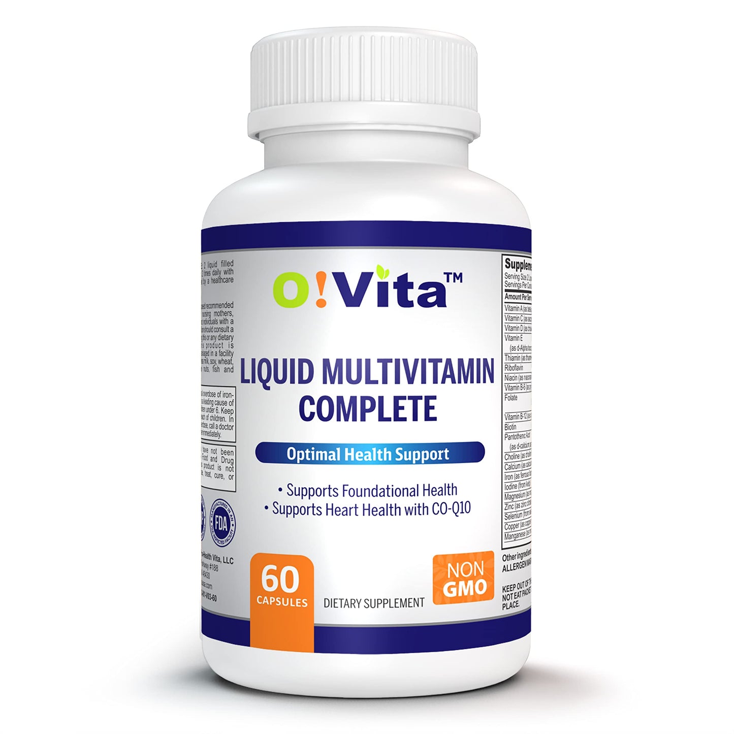 O!VITA Liquid Multivitamin Complete, with a Full Spectrum of Vitamins and Minerals, Plus 42 Fruits and Vegetable Proprietary Blend, Easy Absorption (60 Vegan Liquid Filled Capsules) O!VITABuy Supplements Australia