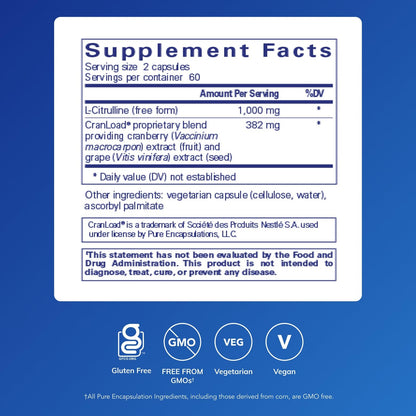 Pure Encapsulations Nitric Oxide Ultra (Capsules) - Supplement Supports Nitric Oxide Production, Healthy Blood Flow & Vascular Health - with L-Citrulline & CranLoad Cranberry Extract - 120 Capsules