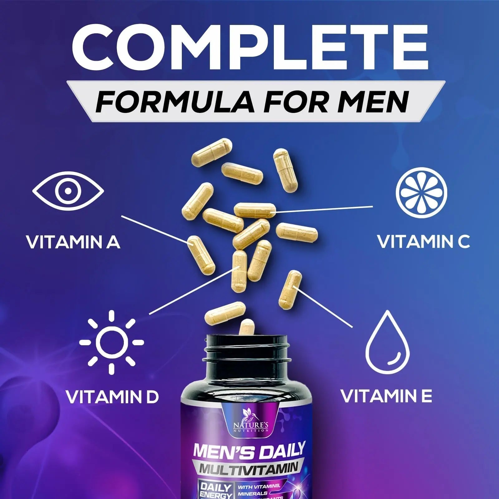 Multivitamin for Men - Advanced Supplement with Full-Spectrum Formula, Essential Vitamins A, C, D, E, & Zinc - High Potency B Vitamins Multi Nature's NutritionBuy Supplements Australia