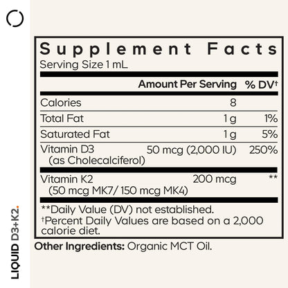 Codeage Liquid D3+K2 Vitamins USDA Organic - Vitamin D3 2000 IU, Vitamin K2 (MK4 & MK7) Liquid Drops - Immune Support - Unflavored - Organic MCT Oil - Non-GMO - 1 fl oz CodeageBuy Supplements Australia