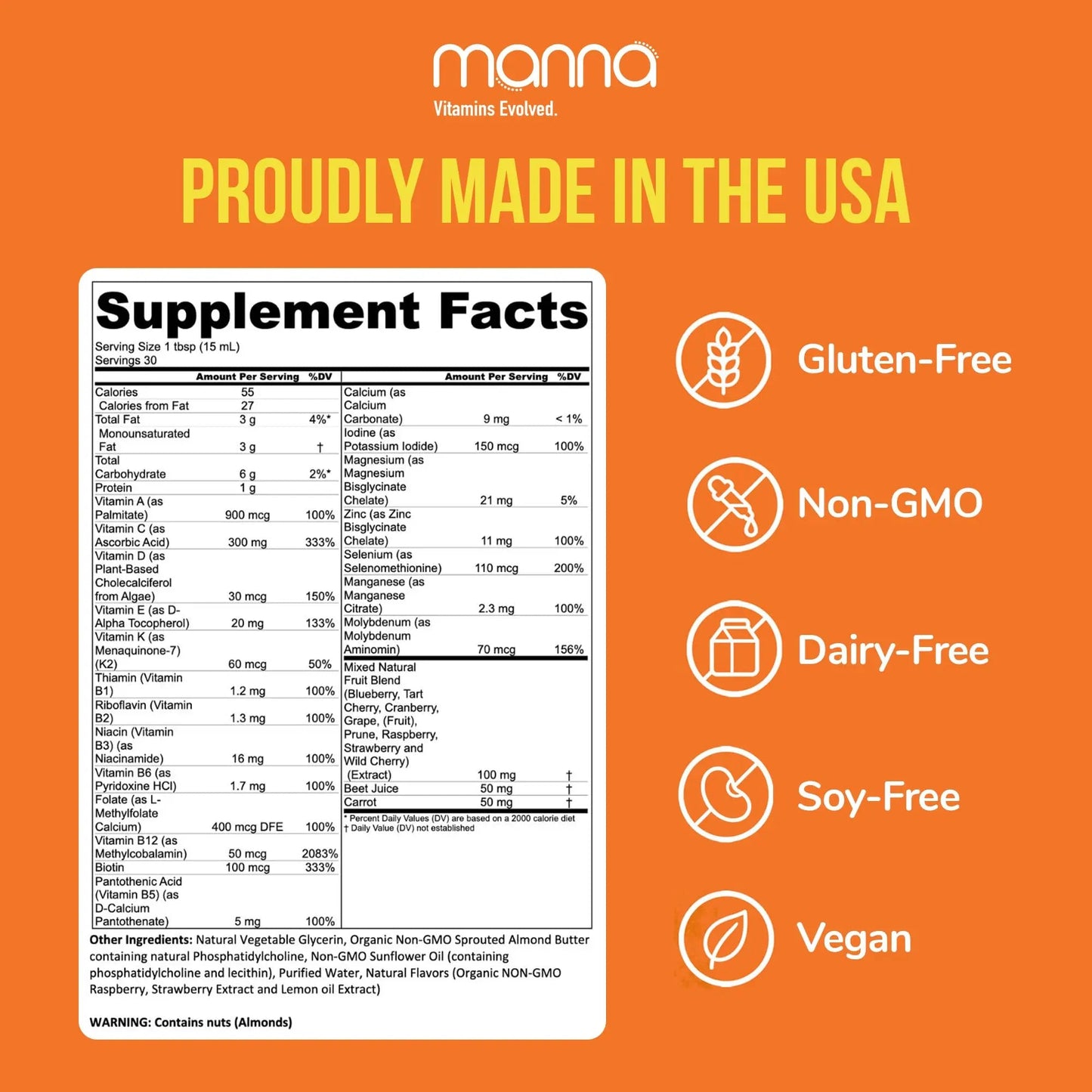 Manna Vitamins Evolved Liposomal Multivitamin - Daily Multivitamin Provides 20 Vitamins and Minerals - Multivitamins for Men and Women Manna Vitamins Evolved