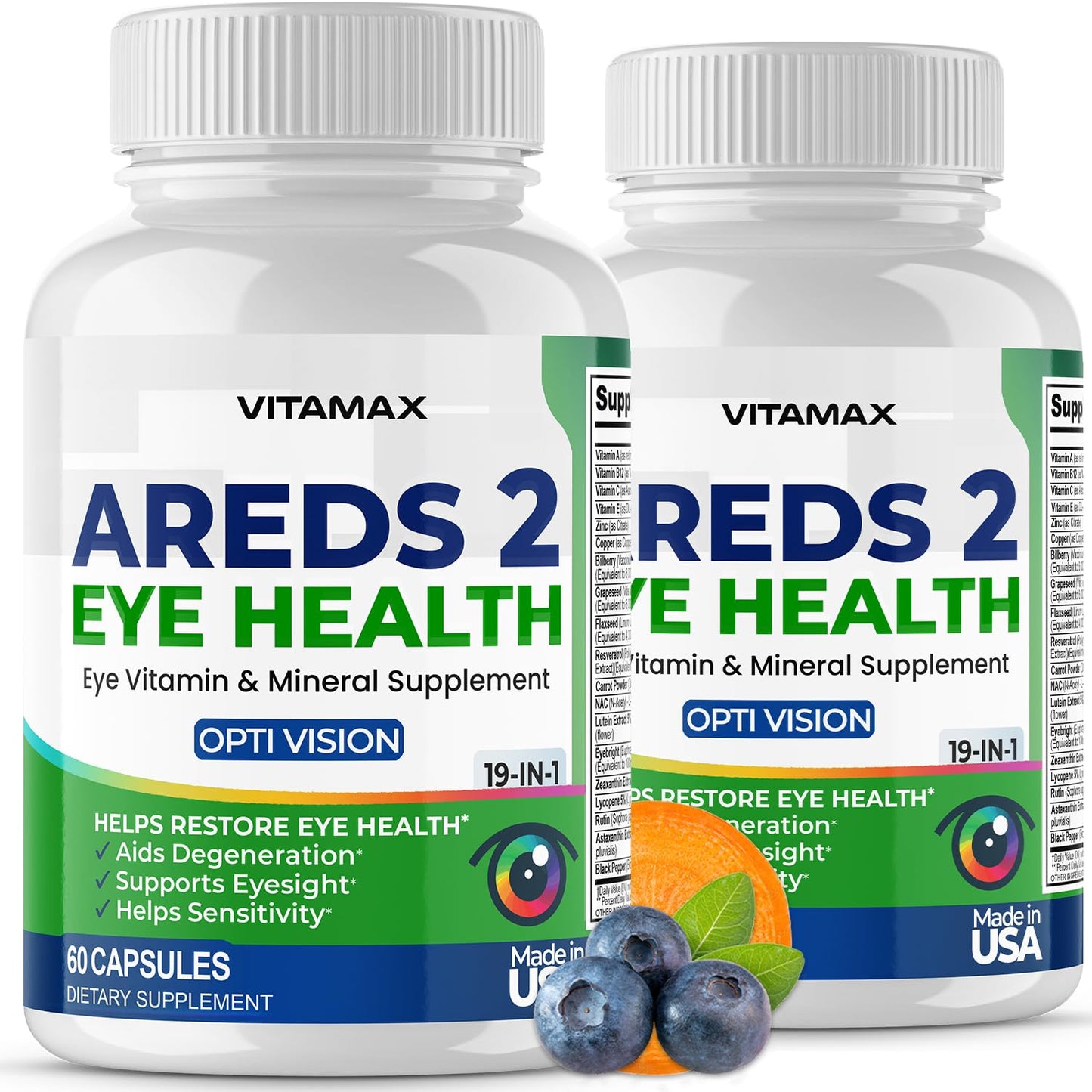 AREDS 2 Eye Vitamins - Lutein, Zeaxanthin, Bilberry, Astaxanthin Mineral Vision Supplement - Supports Eye Strain, Dry Eyes, Pressure, and Vision Health - Made in USA - 120ct VitamaxBuy Supplements Australia