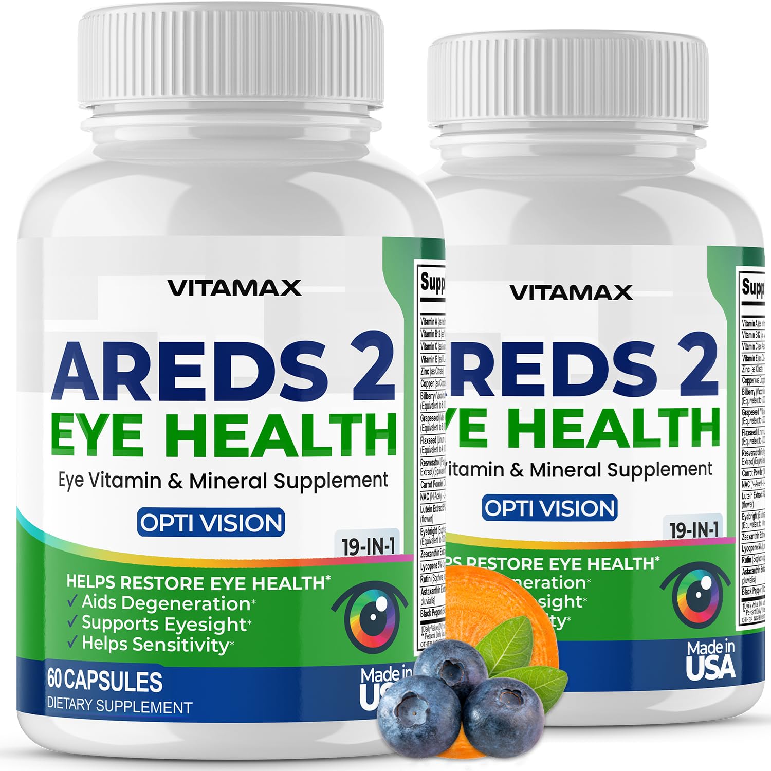 AREDS 2 Eye Vitamins - Lutein, Zeaxanthin, Bilberry, Astaxanthin Mineral Vision Supplement - Supports Eye Strain, Dry Eyes, Pressure, and Vision Health - Made in USA - 120ct VitamaxBuy Supplements Australia