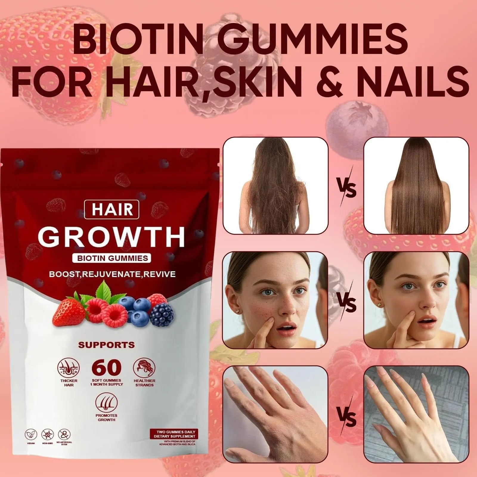 Neonomicon Lumin Hair Growth Gummies – with Biotin, Vitamin C & E, Rosemary, Saw Palmetto – Supports Healthy Hair Growth & Strength Neonomicon