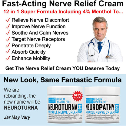 Neuropathy Nerve Relief Cream - Premium Nerve Cream 3X Action for Targeted Relief and Soothing Nerve Comfort - Maximum Strength with 4% Menthol, MSM for Feet Hands Legs Toes & Back - Extra Large 6 Oz NuturnaBuy Supplements Australia