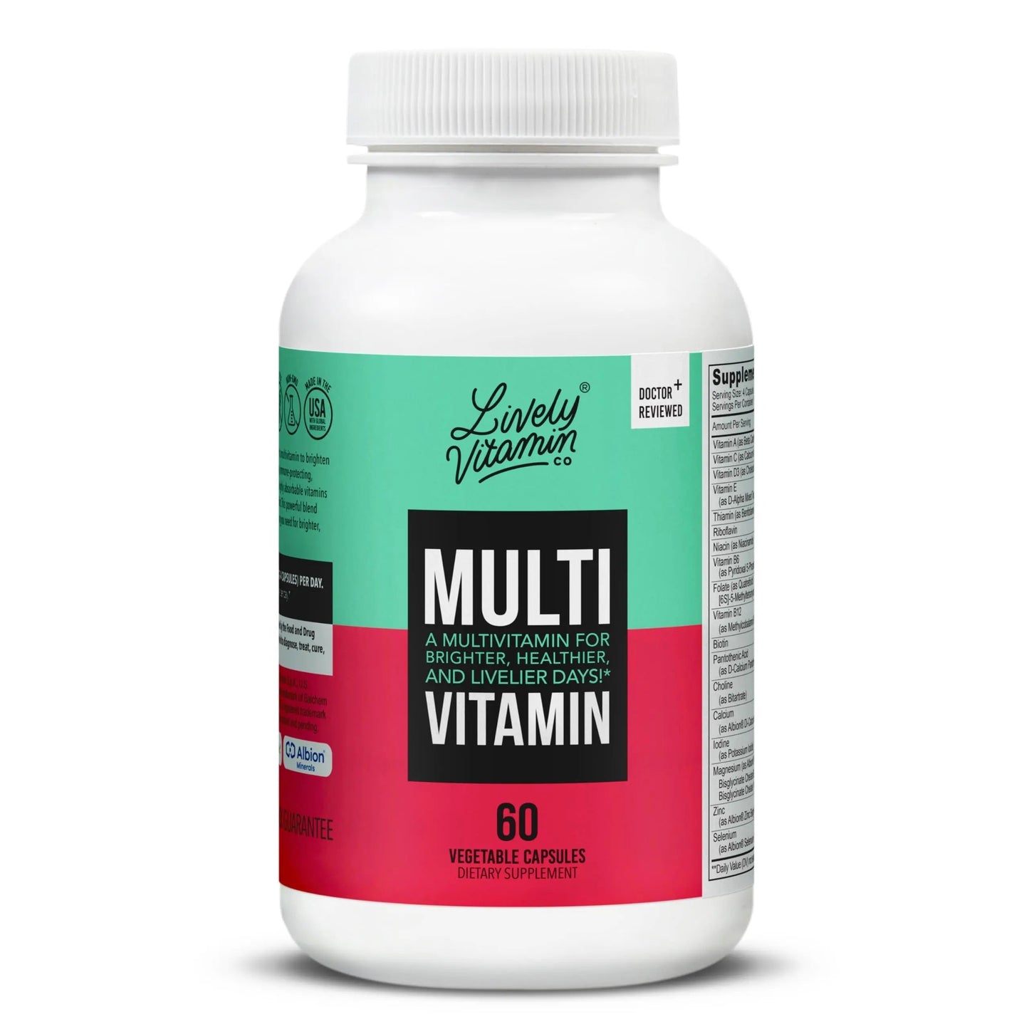 LIVELY VITAMIN CO. Multivitamin - 37 Vitamins Minerals and Extracts - Energy - Memory - Immune Function - Heart- Brain - Focus - Mood - Antioxidants - Dairy Gluten Soy Free - 60 Vegetarian Capsules LIVELY VITAMIN CO