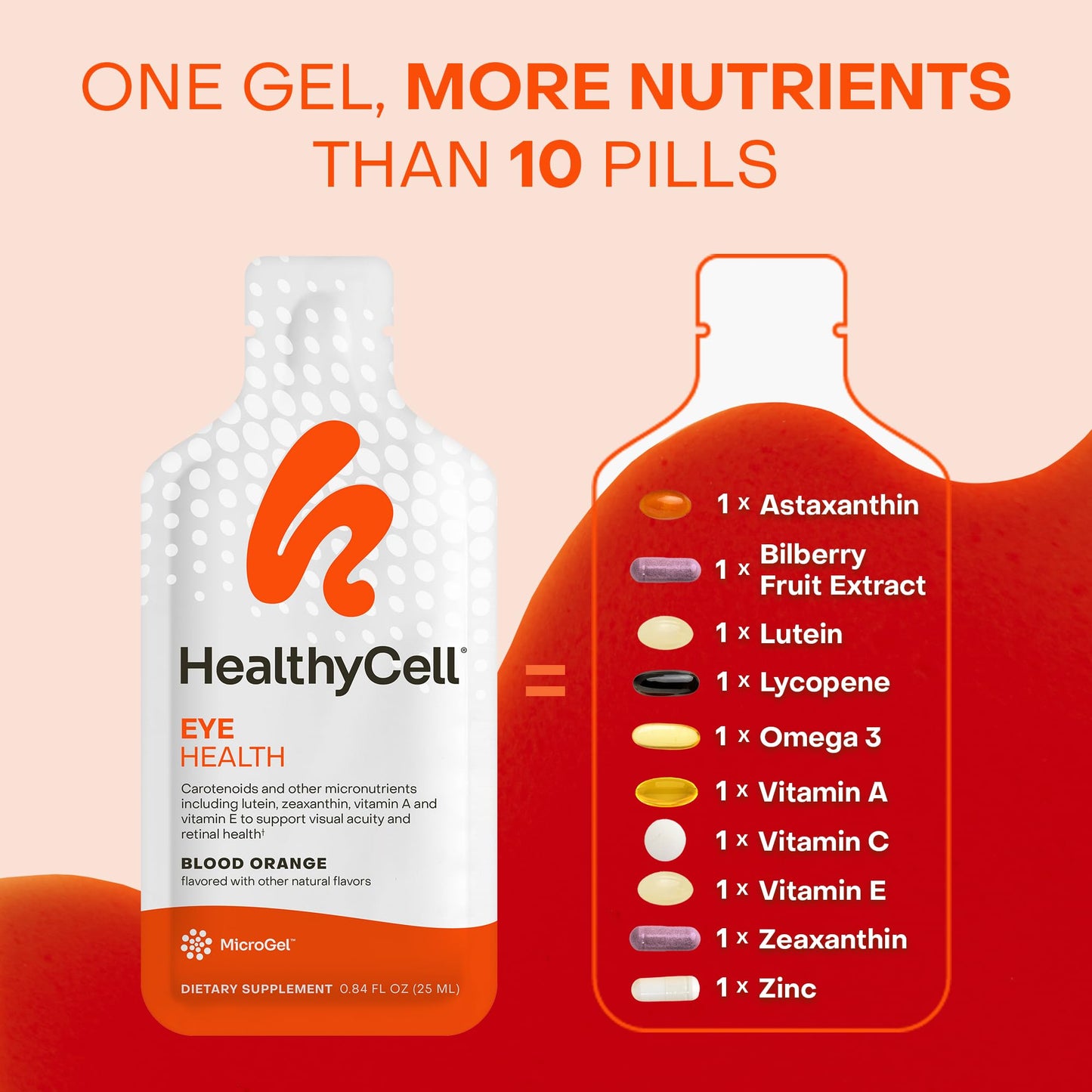 Healthycell Eye Health Daily Liquid Supplement - Eye Vitamins & Minerals with Lutein, Zeaxanthin, Astaxanthin & Beta Carotene for Sight Care & Macular Support - 30 Gel Packs HealthycellBuy Supplements Australia