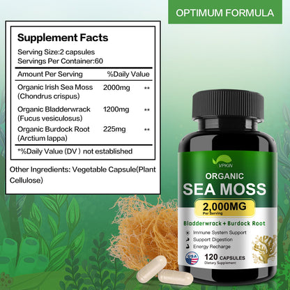 VPKIN Organic Sea Moss Capsules with Bladderwrack,Burdock Root and Black Pepper Extract-Irish SeaMoss Pills 2000mg-Promotes Immune System,Thyroid Support(120 Capsules) VPKINBuy Supplements Australia