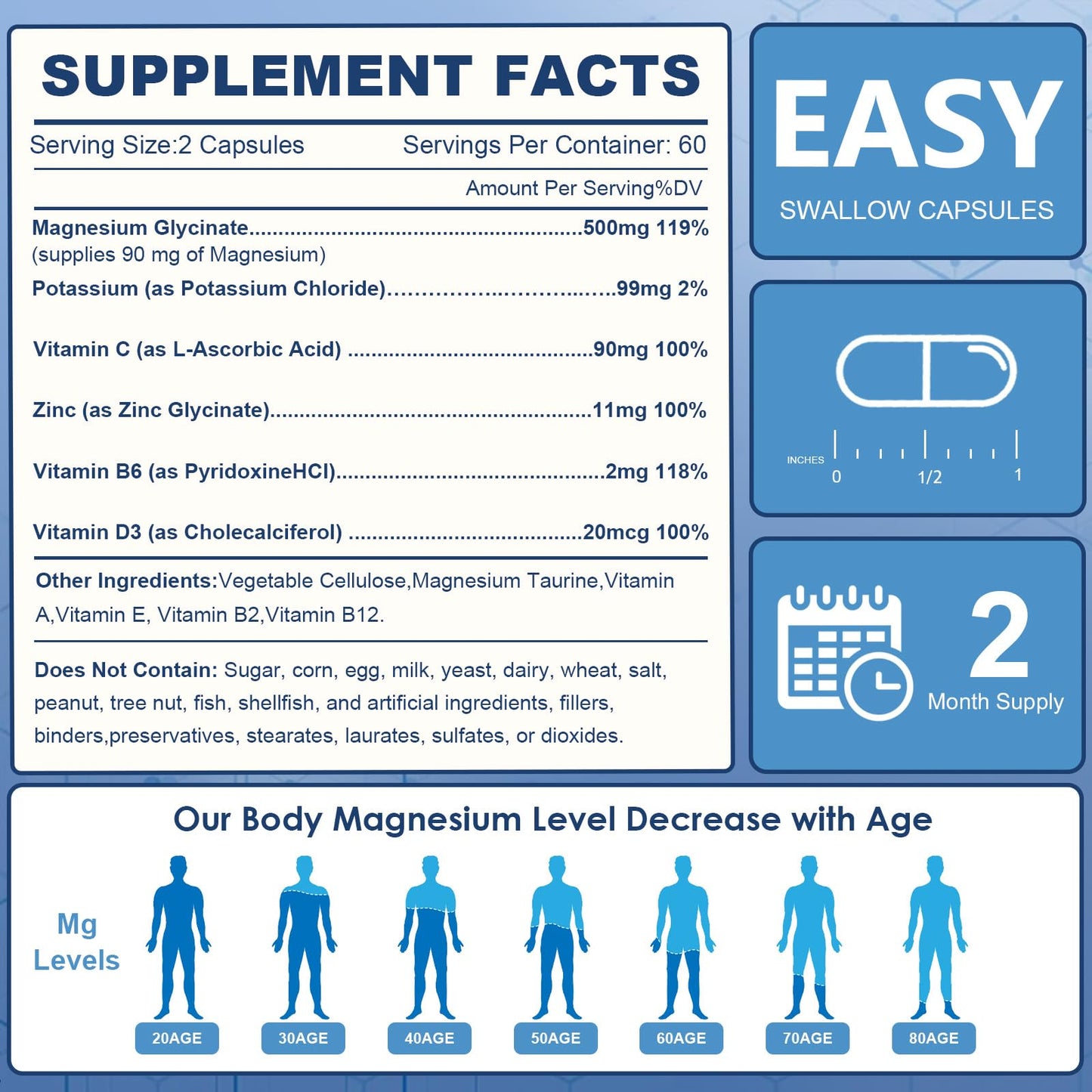 NATURE TARGET Magnesium Glycinate 500mg, Chelated Magnesium with Zinc & Vitamin D3 for Muscle, Nerve & Bone, Support Heart Health & Leg Cramp, Strength Immune System - 120 Capsules NATURE TARGETBuy Supplements Australia
