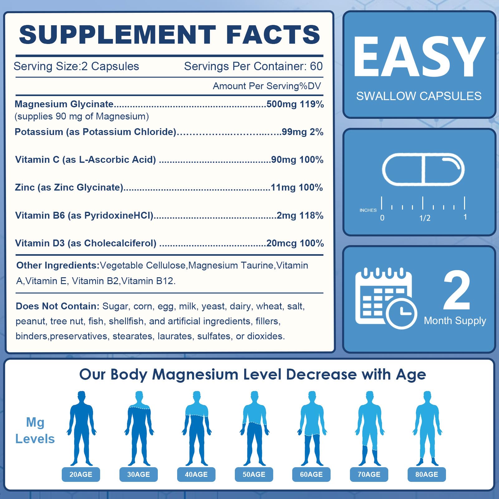NATURE TARGET Magnesium Glycinate 500mg, Chelated Magnesium with Zinc & Vitamin D3 for Muscle, Nerve & Bone, Support Heart Health & Leg Cramp, Strength Immune System - 120 Capsules NATURE TARGETBuy Supplements Australia