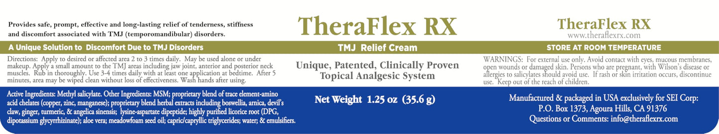 Theraflex RX® TMJ Cream (Doctor Formulated). This is a Patented Topical Cream which Provides Masseter Muscle and temporomandibular Joint Relief (TMJ) Theraflex RXBuy Supplements Australia