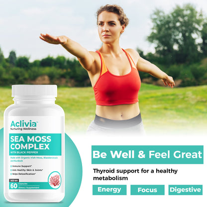 Aclivia - Organic Irish Sea Moss Capsules with Bladderwrack & Burdock Root - 102 Minerals Sea Moss Supplement - Thyroid Support, Immune Boost - Non-GMO (60 Count) AcliviaBuy Supplements Australia