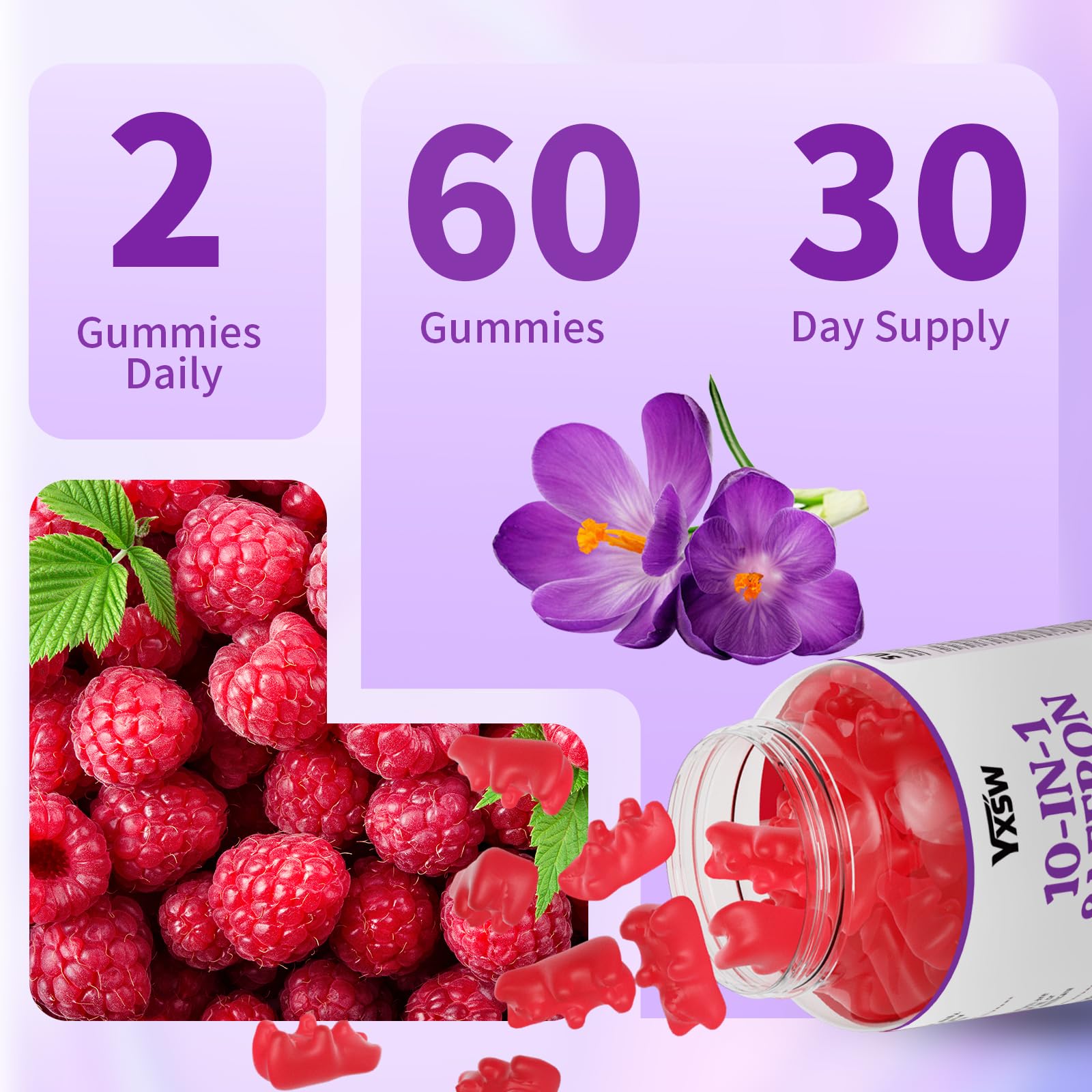 YXSW Saffron Gummies, Saffron Supplements for Kids & Adults with Ashwagandha, L-Theanine, Lemon Balm, Vitamin D3, B6, Magnesium & Zinc - Support Focus, Relaxation, Raspberry Flavor, 120 Count YXSWBuy Supplements Australia
