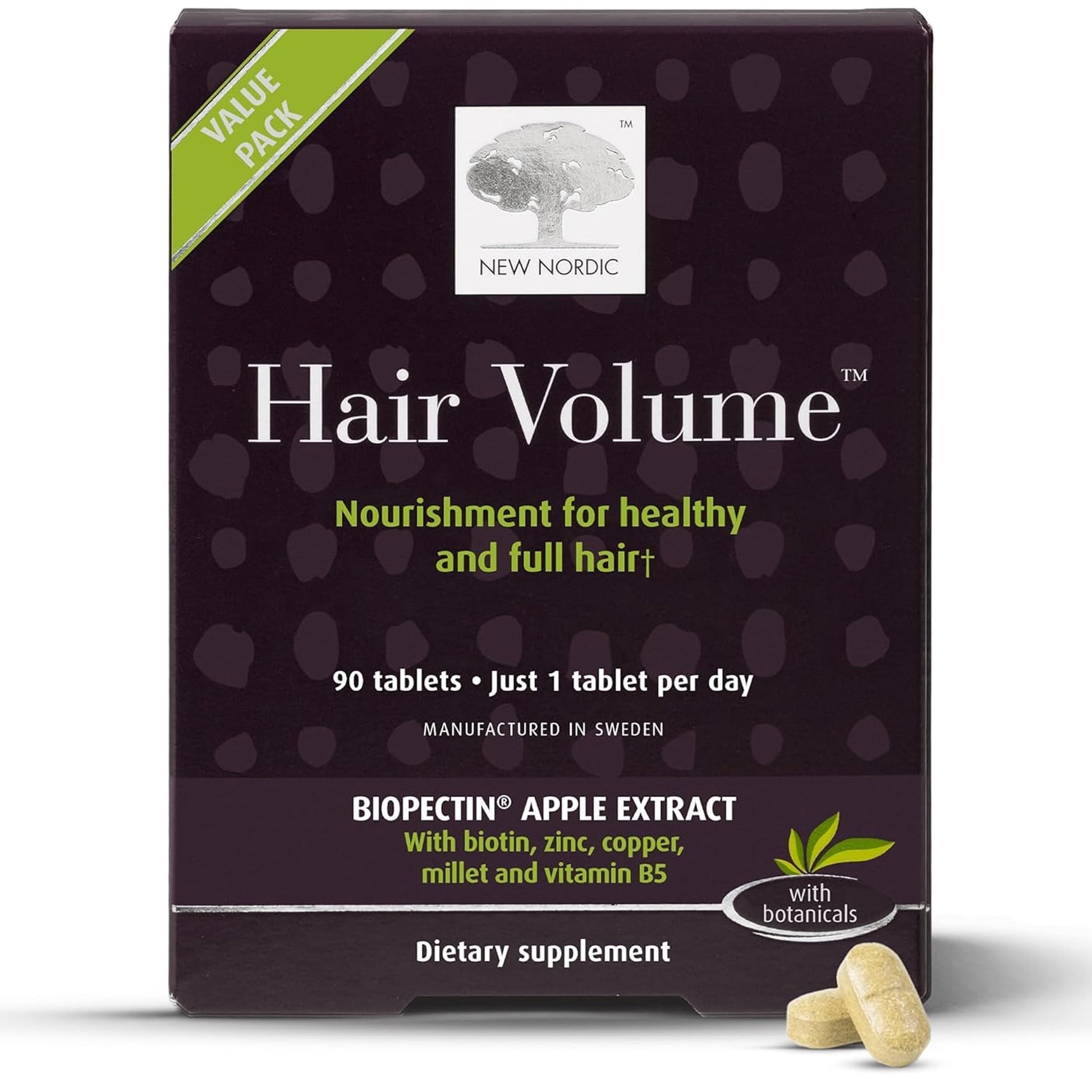 NEW NORDIC Hair Volume Tablets, 3000 mcg Biotin & Biopectin Apple Extract, Hair Vitamins to Support Natural Hair Growth, 90 Count (Pack of 1) NEW NORDICBuy Supplements Australia