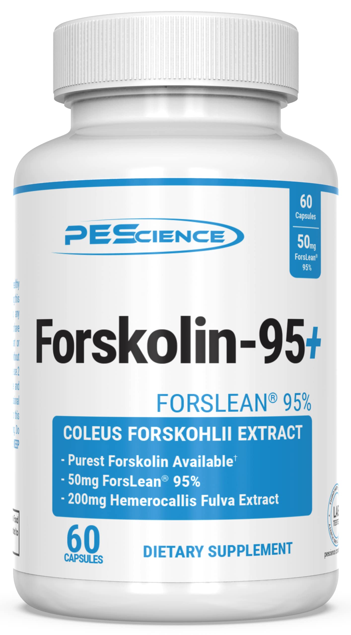 PEScience Forskolin-95+ Capsules, 95% Pure Forskolin from Coleus Forskohlii Extract with Hemerocallis Fulva Extract, Patented ForsLean, 50mg, 60 Count PEScienceBuy Supplements Australia