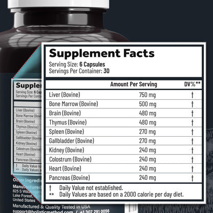 Beef Organ Supplement Complex - 10 Carnivore Grass Fed Proprietary Blend of Liver, Marrow, Brain, Thymus, Spleen, Kidney, Colostrum, Heart, Pancreas, Gallbladder - 180 Caps Carnivore MethodBuy Supplements Australia