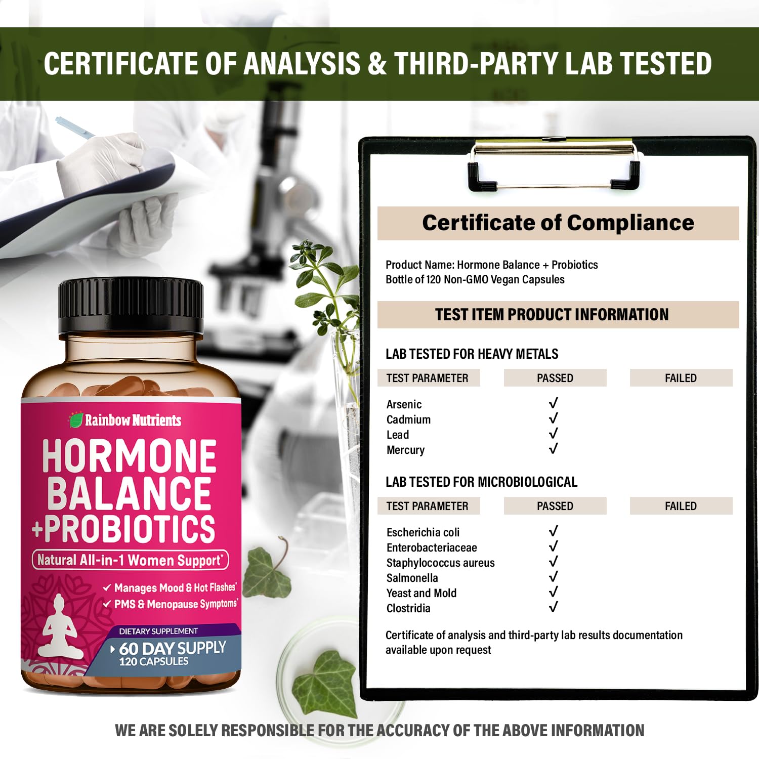 Hormone Balance + Probiotics for Women (3450mg) Natural Relief for Menopause Rainbow Nutrients, LLCBuy Supplements Australia